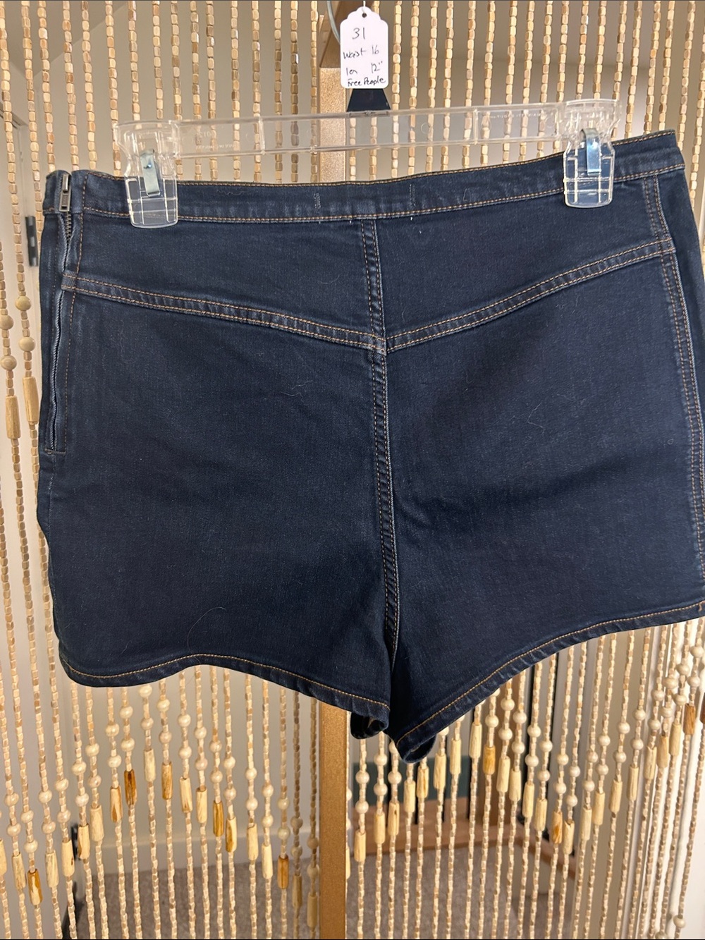 Free People Dark Indigo High-Rise Jean Shorts with Contrast Stitching - Picture 8 of 8